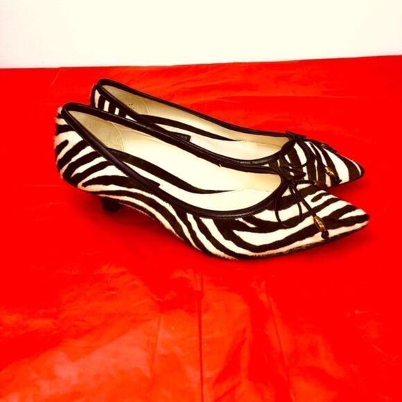 LULU GUINNESS SHOES PONY HAIR ZEBRA KITTENHEEL 5.5 - Picture 5 of 10